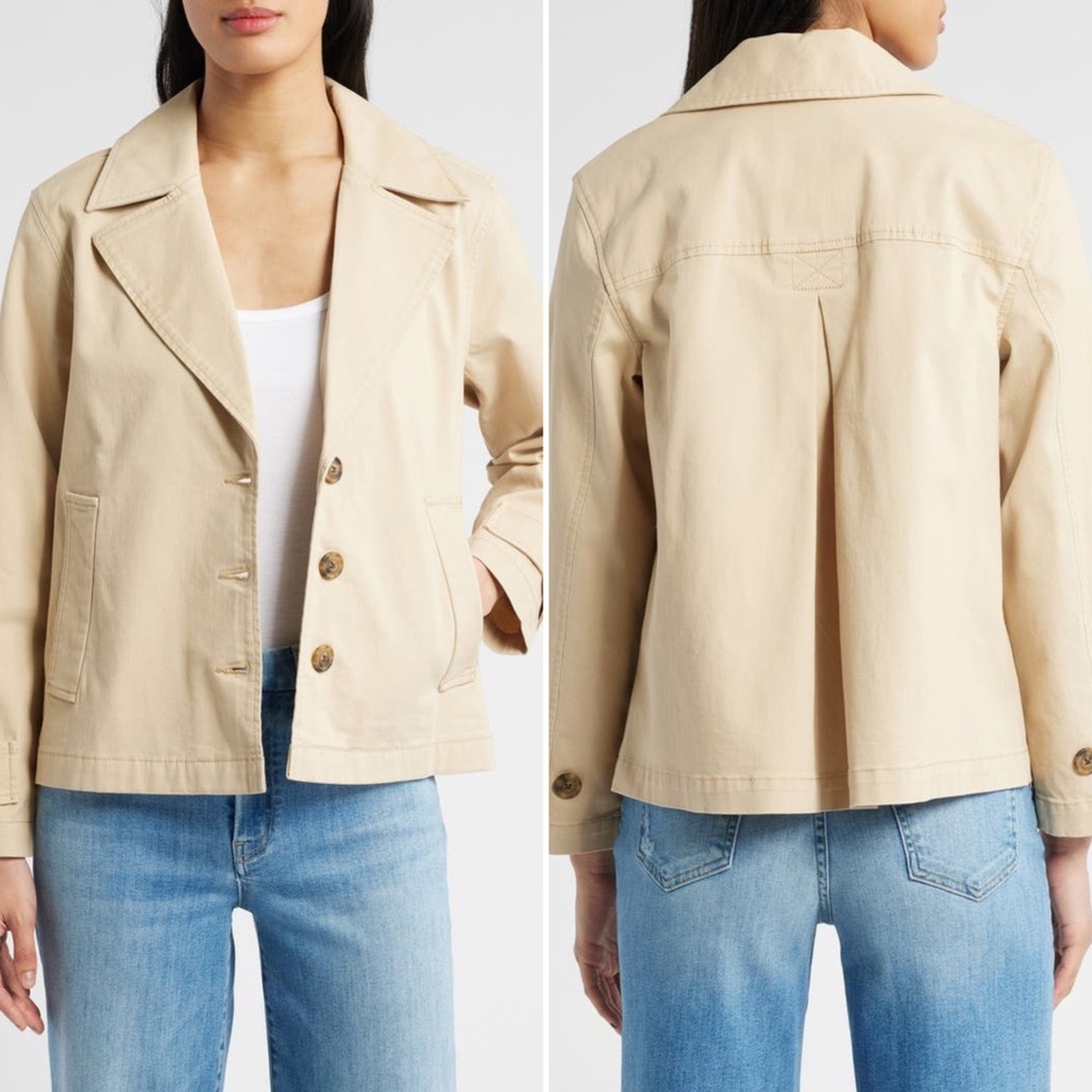 Caslon Cream Button-Front Cotton Blazer Jacket